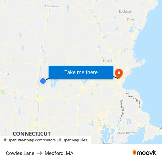 Cowles Lane to Medford, MA map