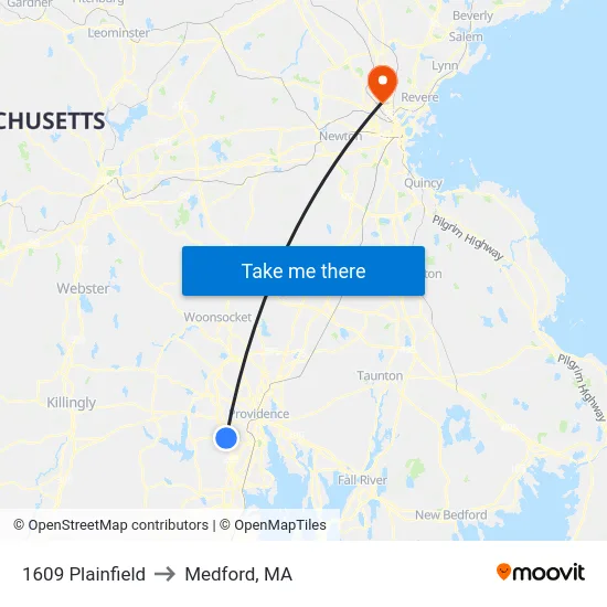 1609 Plainfield to Medford, MA map