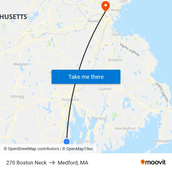 270 Boston Neck to Medford, MA map