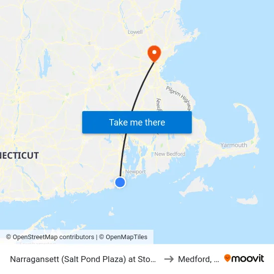 Narragansett (Salt Pond Plaza) at Stop & Shop to Medford, MA map