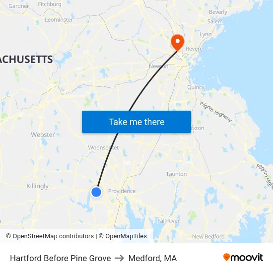 Hartford Before Pine Grove to Medford, MA map