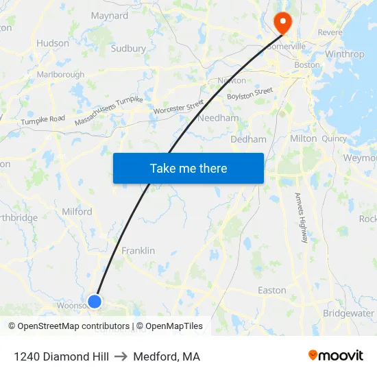 1240 Diamond Hill to Medford, MA map