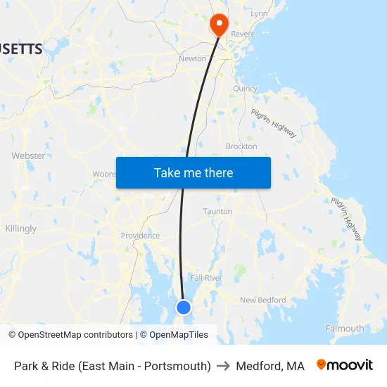 Park & Ride (East Main - Portsmouth) to Medford, MA map