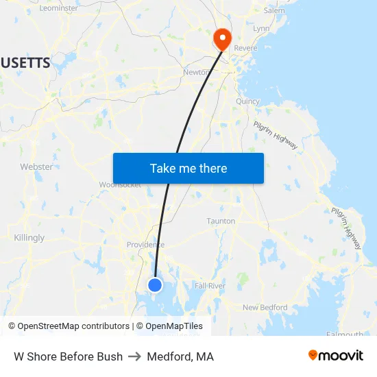 W Shore Before Bush to Medford, MA map
