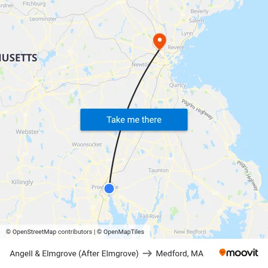 Angell & Elmgrove (After Elmgrove) to Medford, MA map