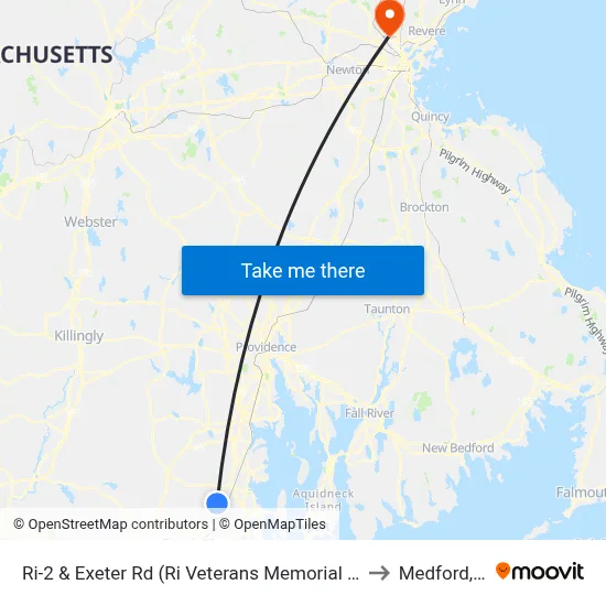 Ri-2 & Exeter Rd (Ri Veterans Memorial Cemetery) to Medford, MA map