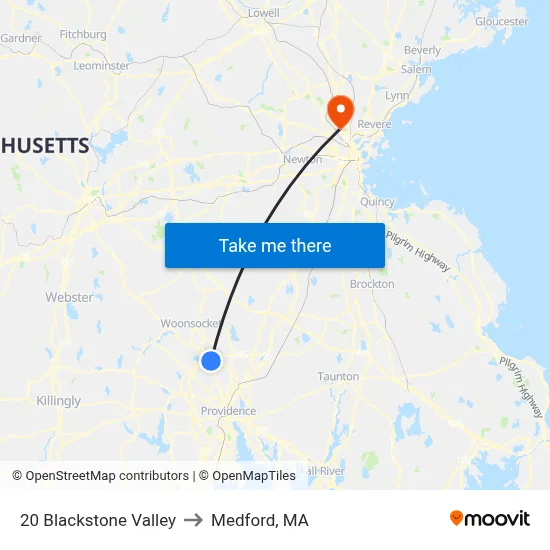20 Blackstone Valley to Medford, MA map