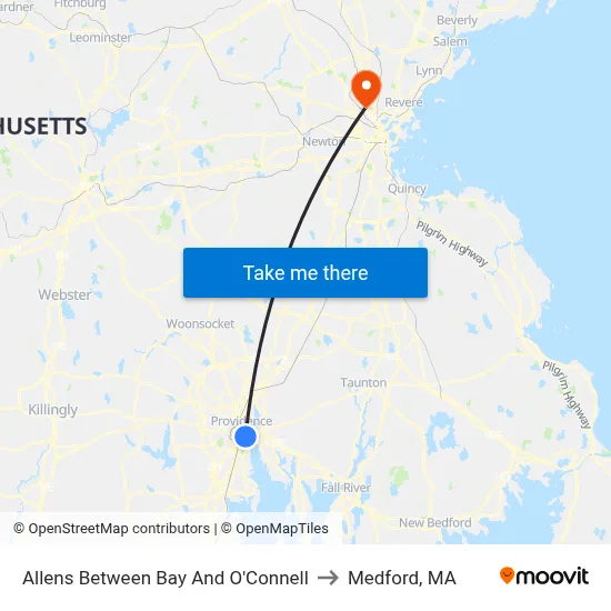 Allens Between Bay And O'Connell to Medford, MA map