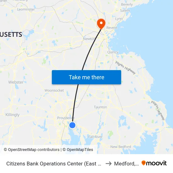 Citizens Bank Operations Center (East Providence) to Medford, MA map