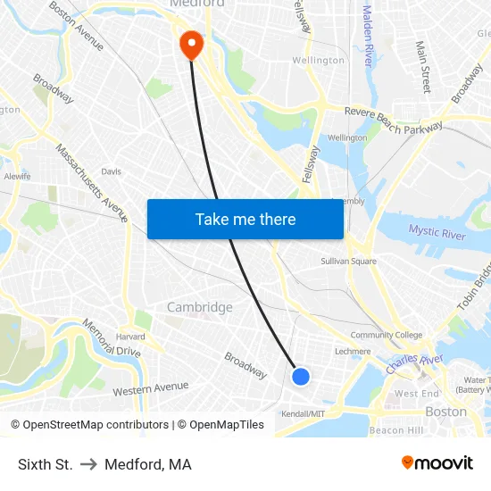 Sixth St. to Medford, MA map