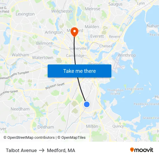 Talbot Avenue to Medford, MA map