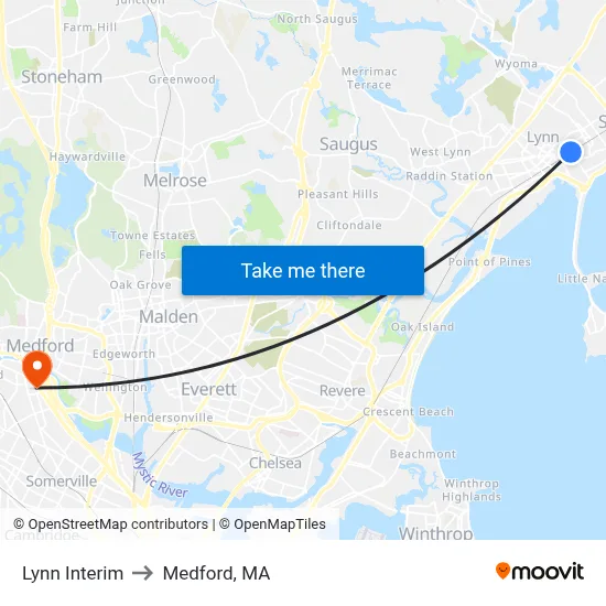 Lynn Interim to Medford, MA map