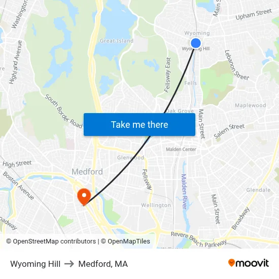 Wyoming Hill to Medford, MA map