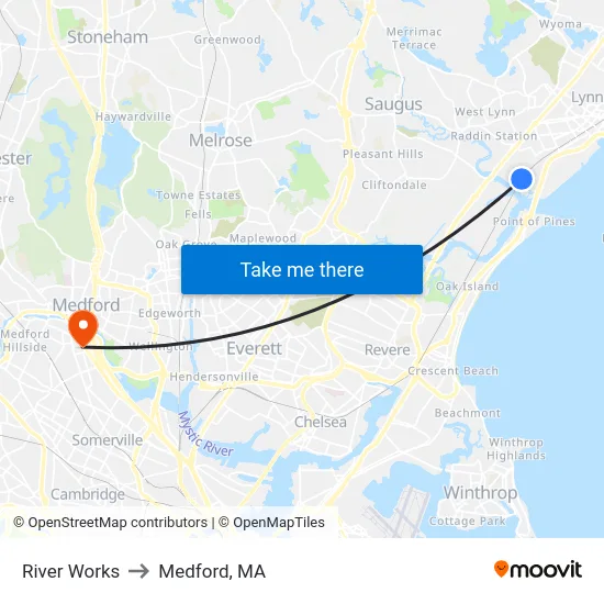 River Works to Medford, MA map