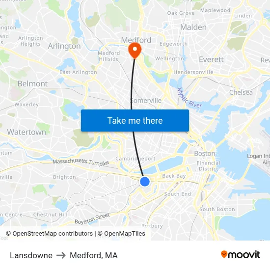 Lansdowne to Medford, MA map