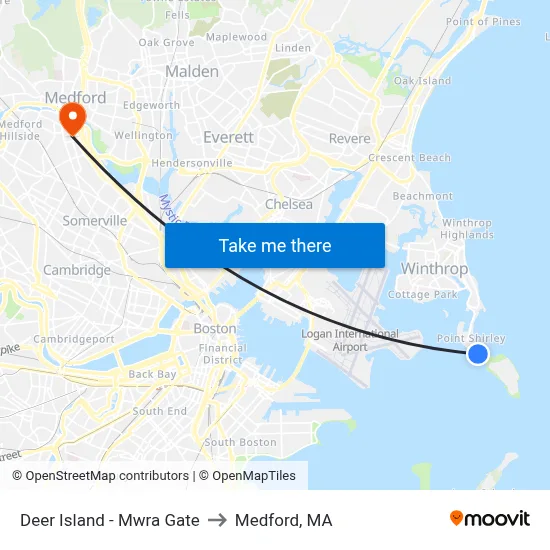 Deer Island - Mwra Gate to Medford, MA map