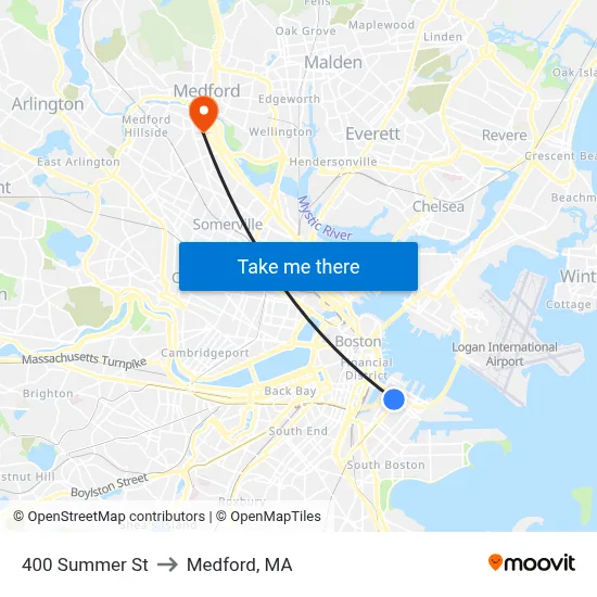400 Summer St to Medford, MA map