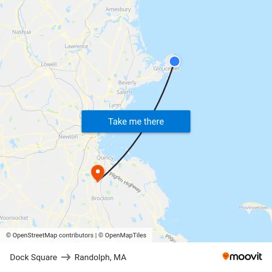 Dock Square to Randolph, MA map