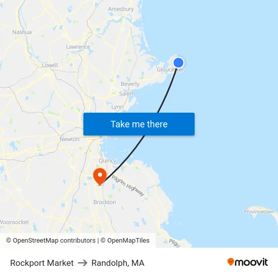 Rockport Market to Randolph, MA map