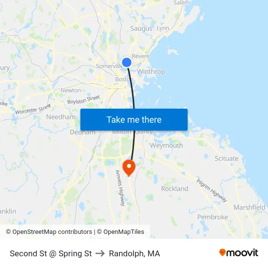 Second St @ Spring St to Randolph, MA map