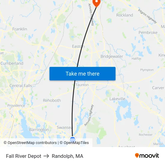Fall River Depot to Randolph, MA map