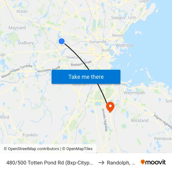 480/500 Totten Pond Rd  (Bxp-Citypoint) to Randolph, MA map