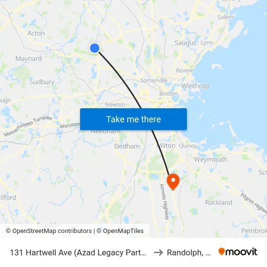 131 Hartwell Ave  (Azad Legacy Partners) to Randolph, MA map