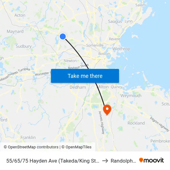 55/65/75 Hayden Ave  (Takeda/King St Properties) to Randolph, MA map