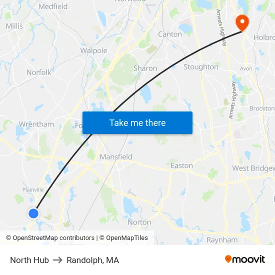 North Hub to Randolph, MA map