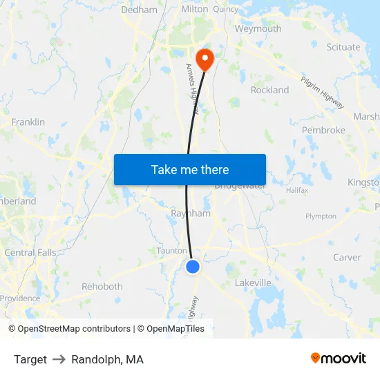 Target to Randolph, MA map