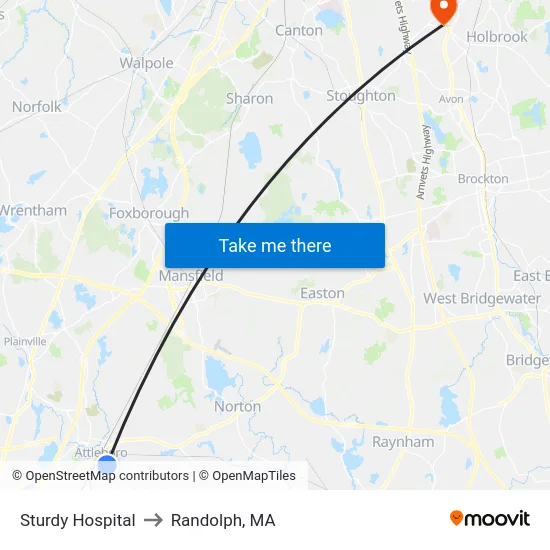 Sturdy Hospital to Randolph, MA map