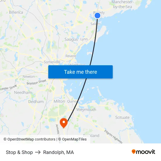 Stop & Shop to Randolph, MA map