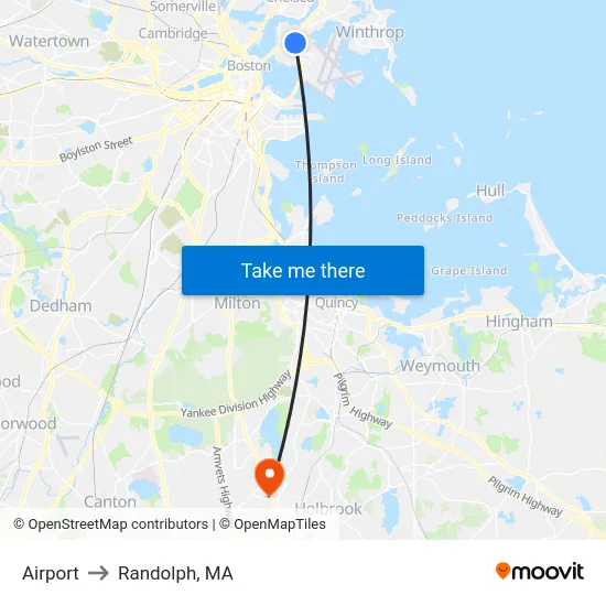 Airport to Randolph, MA map