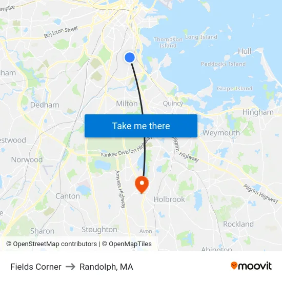 Fields Corner to Randolph, MA map