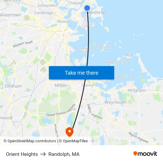 Orient Heights to Randolph, MA map