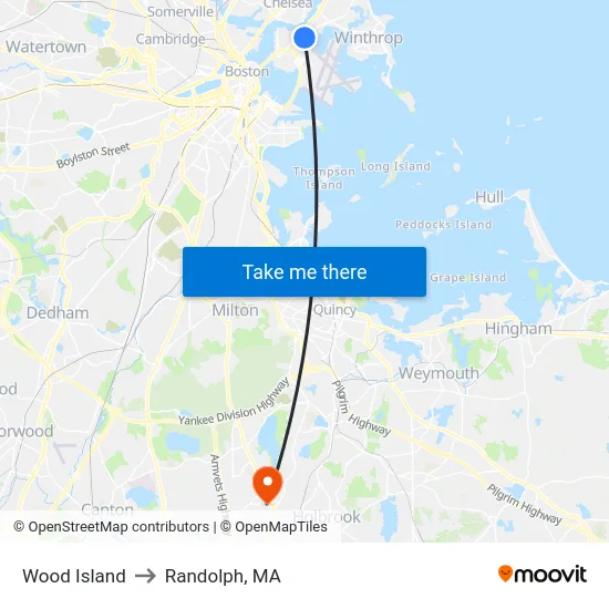 Wood Island to Randolph, MA map