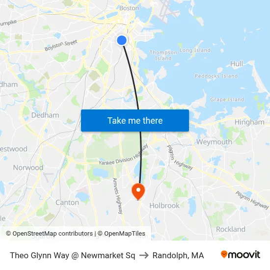 Theo Glynn Way @ Newmarket Sq to Randolph, MA map