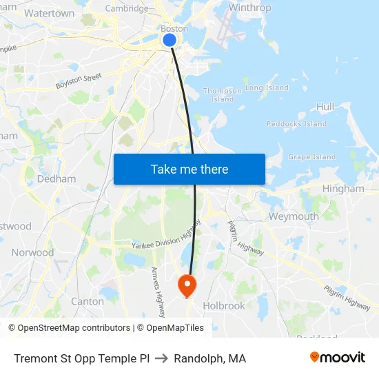 Tremont St Opp Temple Pl to Randolph, MA map