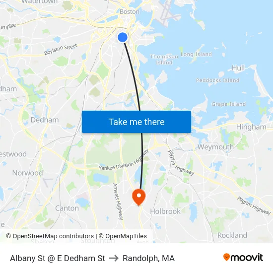 Albany St @ E Dedham St to Randolph, MA map
