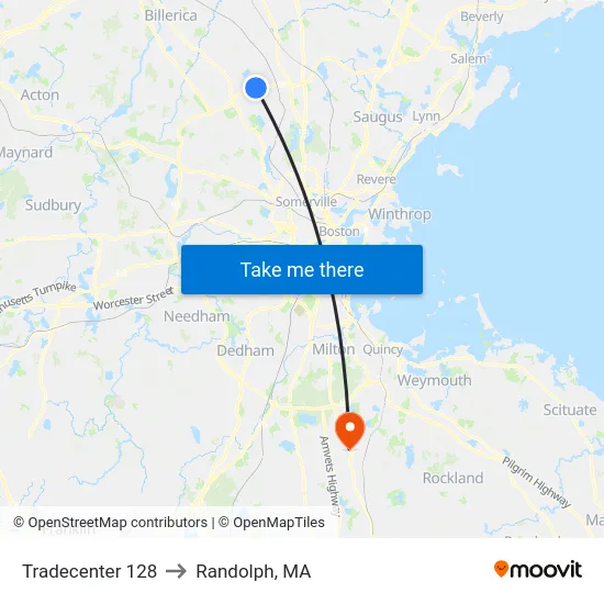 Tradecenter 128 to Randolph, MA map