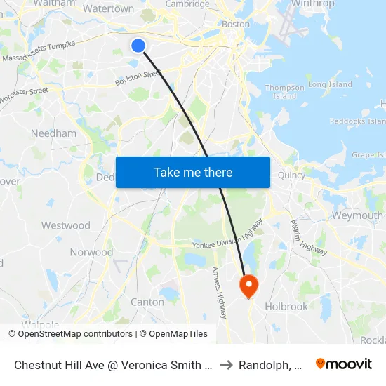 Chestnut Hill Ave @ Veronica Smith Ctr to Randolph, MA map