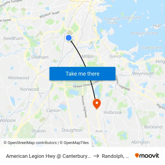 American Legion Hwy @ Canterbury St to Randolph, MA map