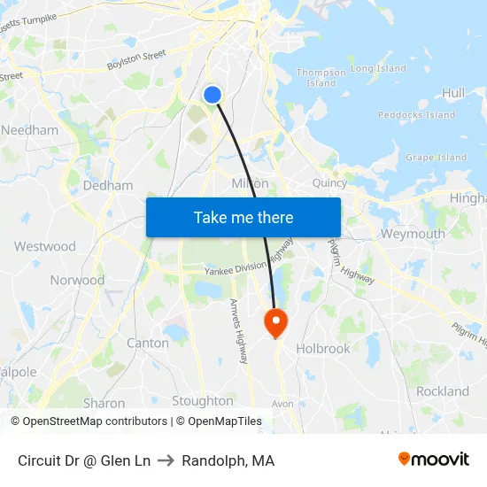 Circuit Dr @ Glen Ln to Randolph, MA map