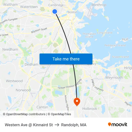 Western Ave @ Kinnaird St to Randolph, MA map