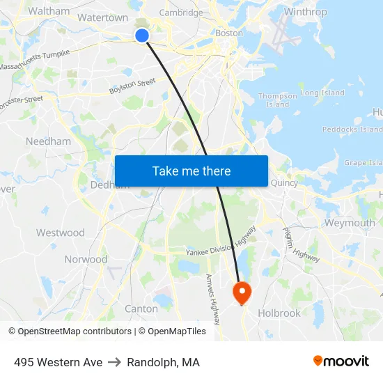 495 Western Ave to Randolph, MA map