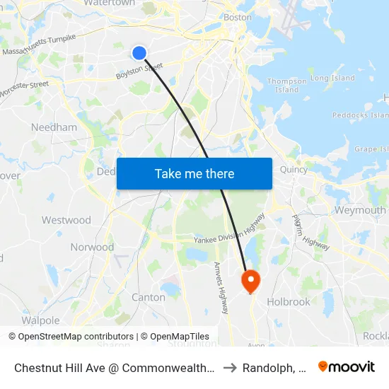 Chestnut Hill Ave @ Commonwealth Ave to Randolph, MA map