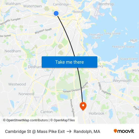 Cambridge St @ Mass Pike Exit to Randolph, MA map