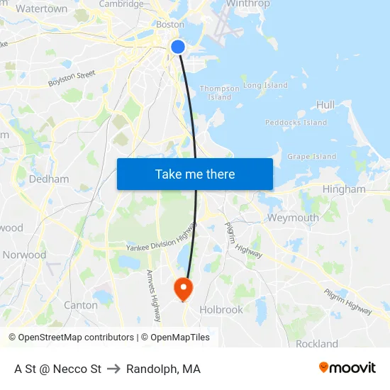 A St @ Necco St to Randolph, MA map