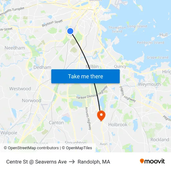 Centre St @ Seaverns Ave to Randolph, MA map