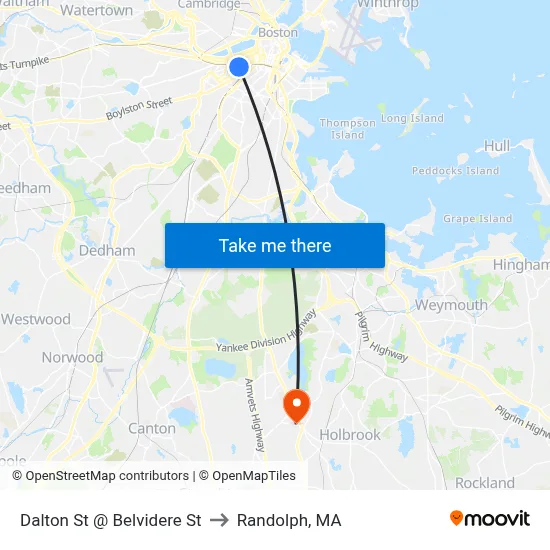Dalton St @ Belvidere St to Randolph, MA map